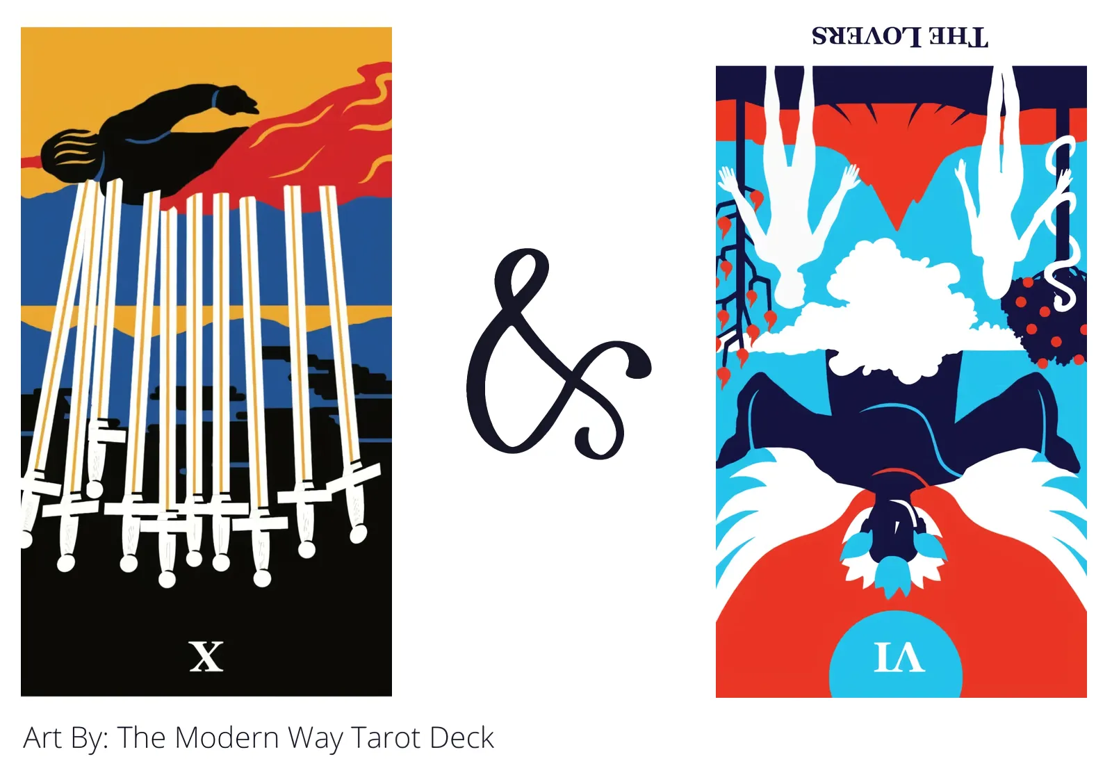 ten of swords reversed and the lovers reversed tarot cards together