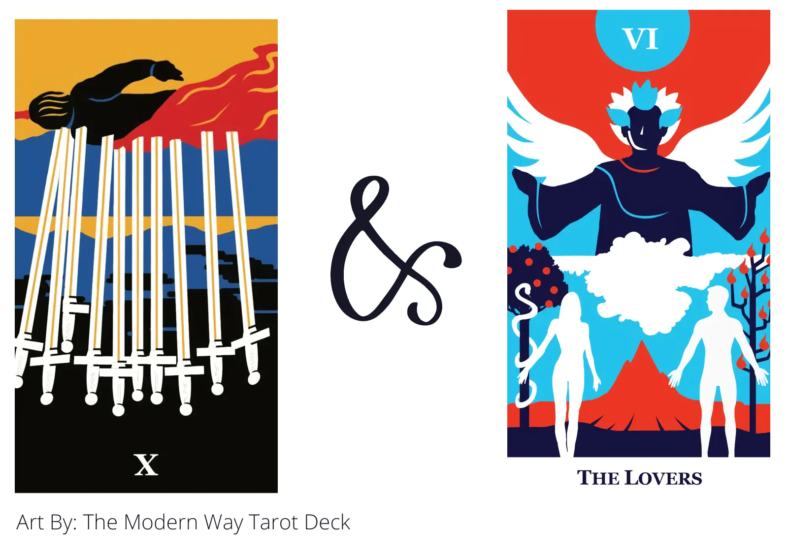 ten of swords reversed and the lovers tarot cards together