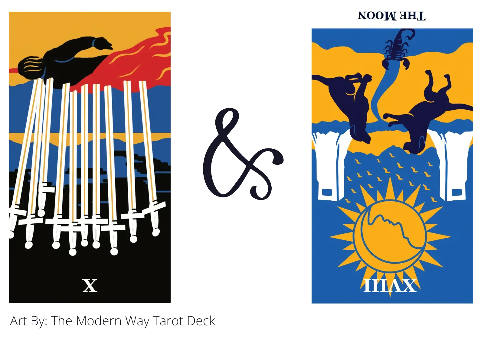 ten of swords reversed and the moon reversed tarot cards together