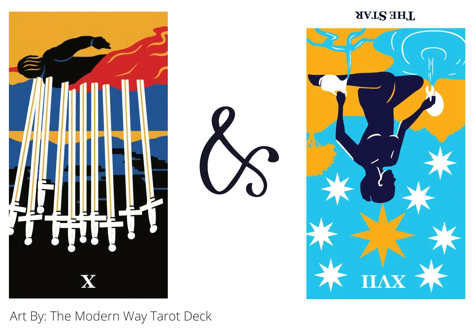 ten of swords reversed and the star reversed tarot cards together