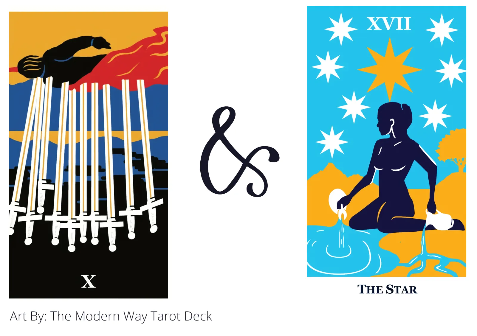 ten of swords reversed and the star tarot cards together