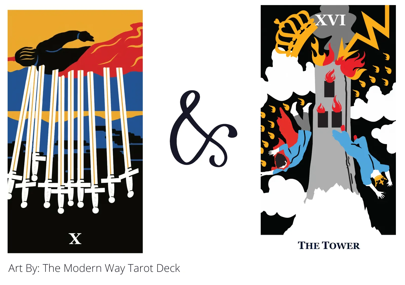 ten of swords reversed and the tower tarot cards together