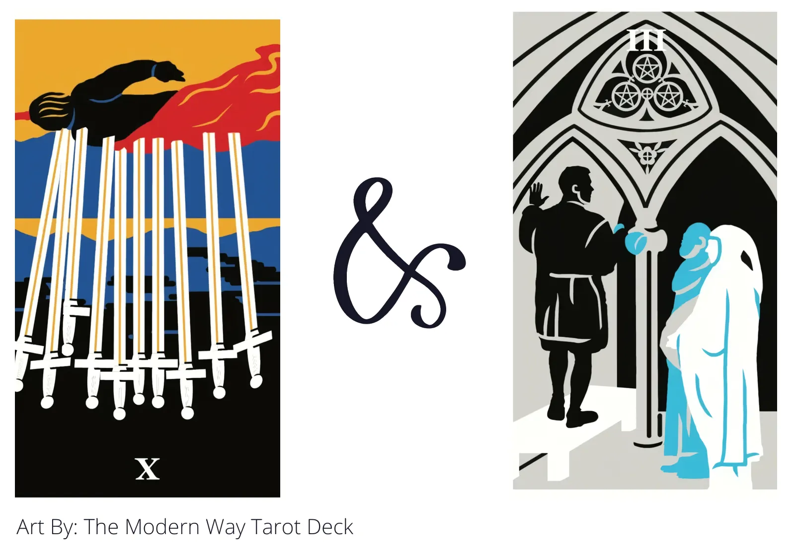 ten of swords reversed and three of pentacles tarot cards together