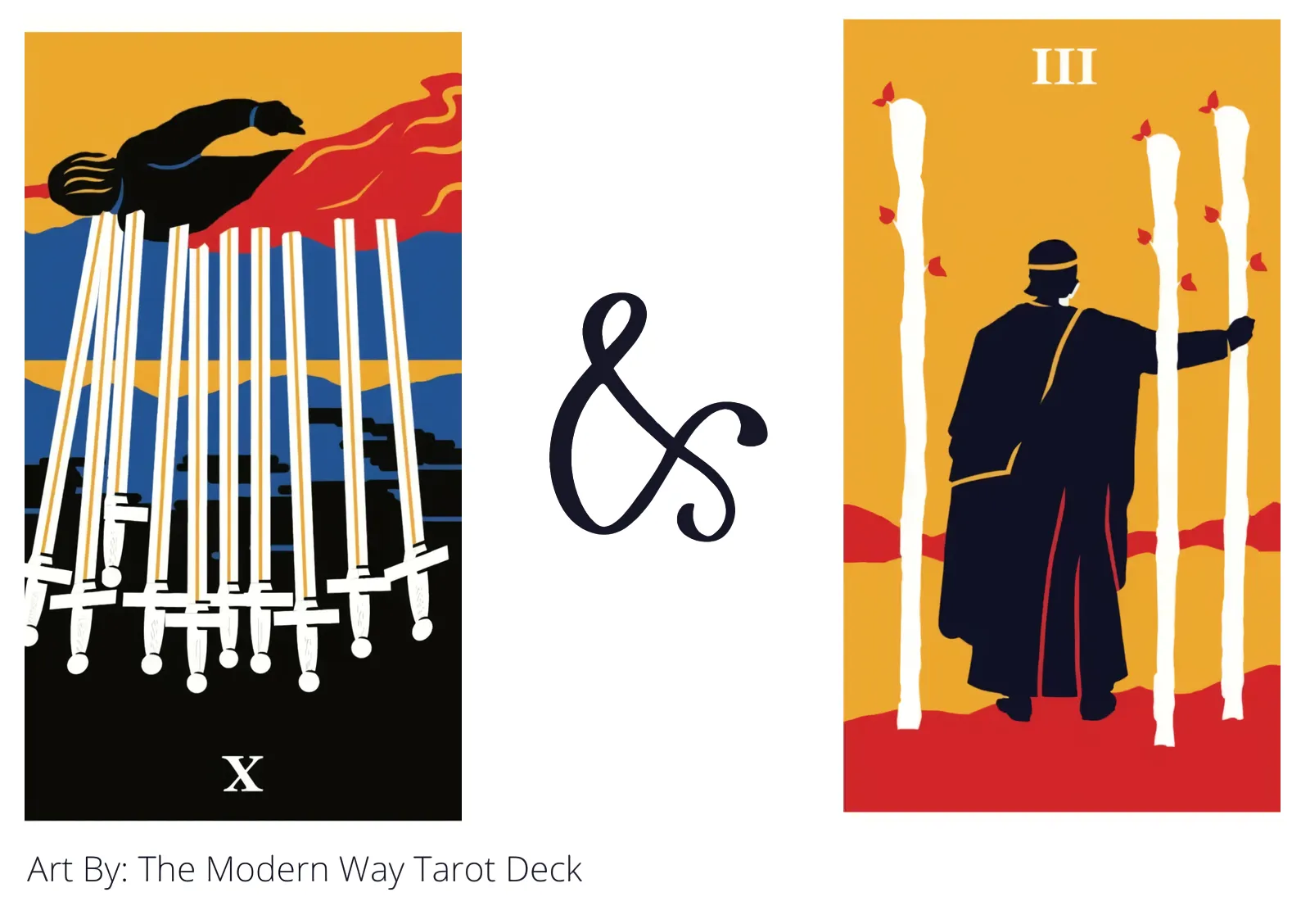 ten of swords reversed and three of wands tarot cards together