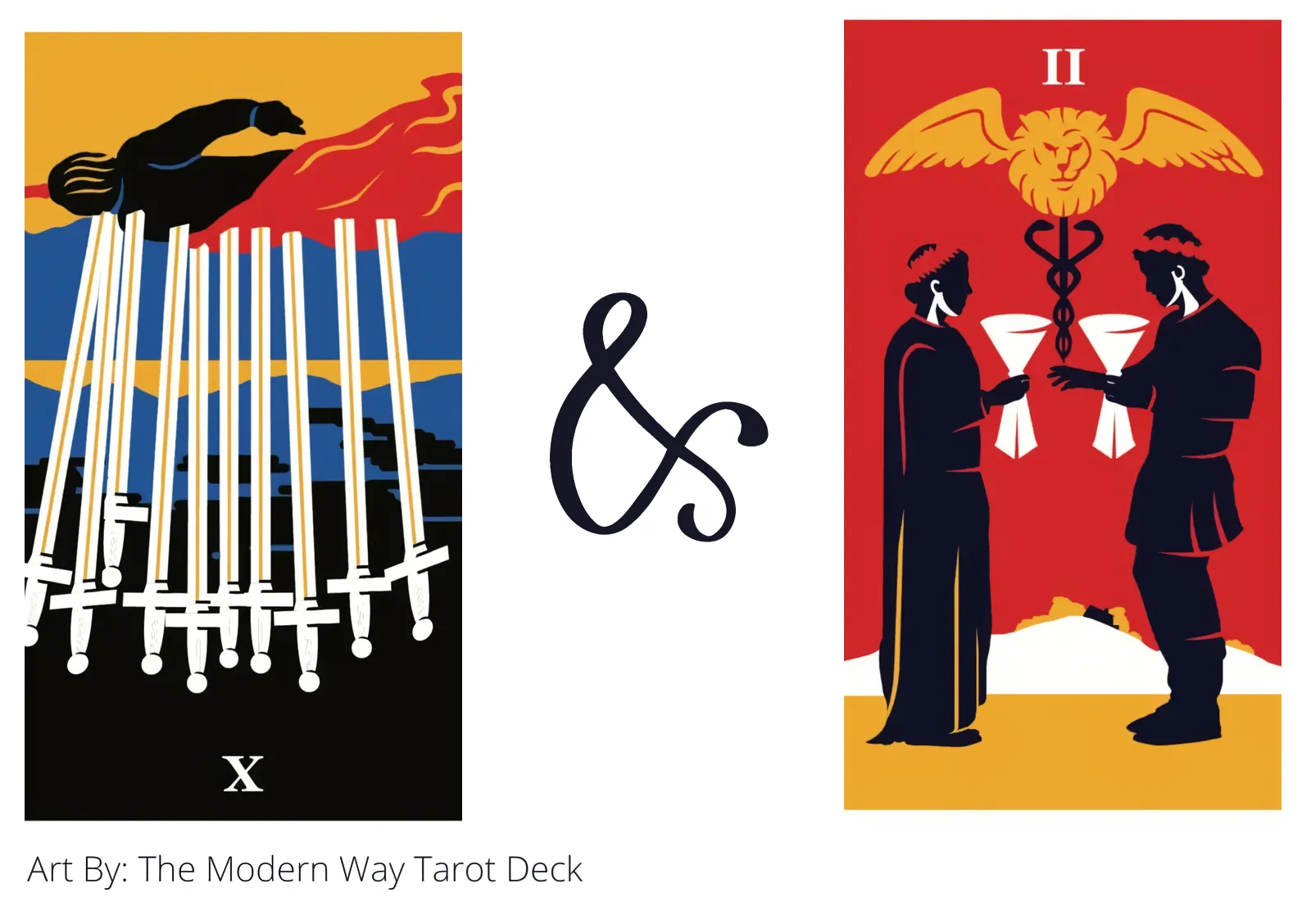 ten of swords reversed and two of cups tarot cards together