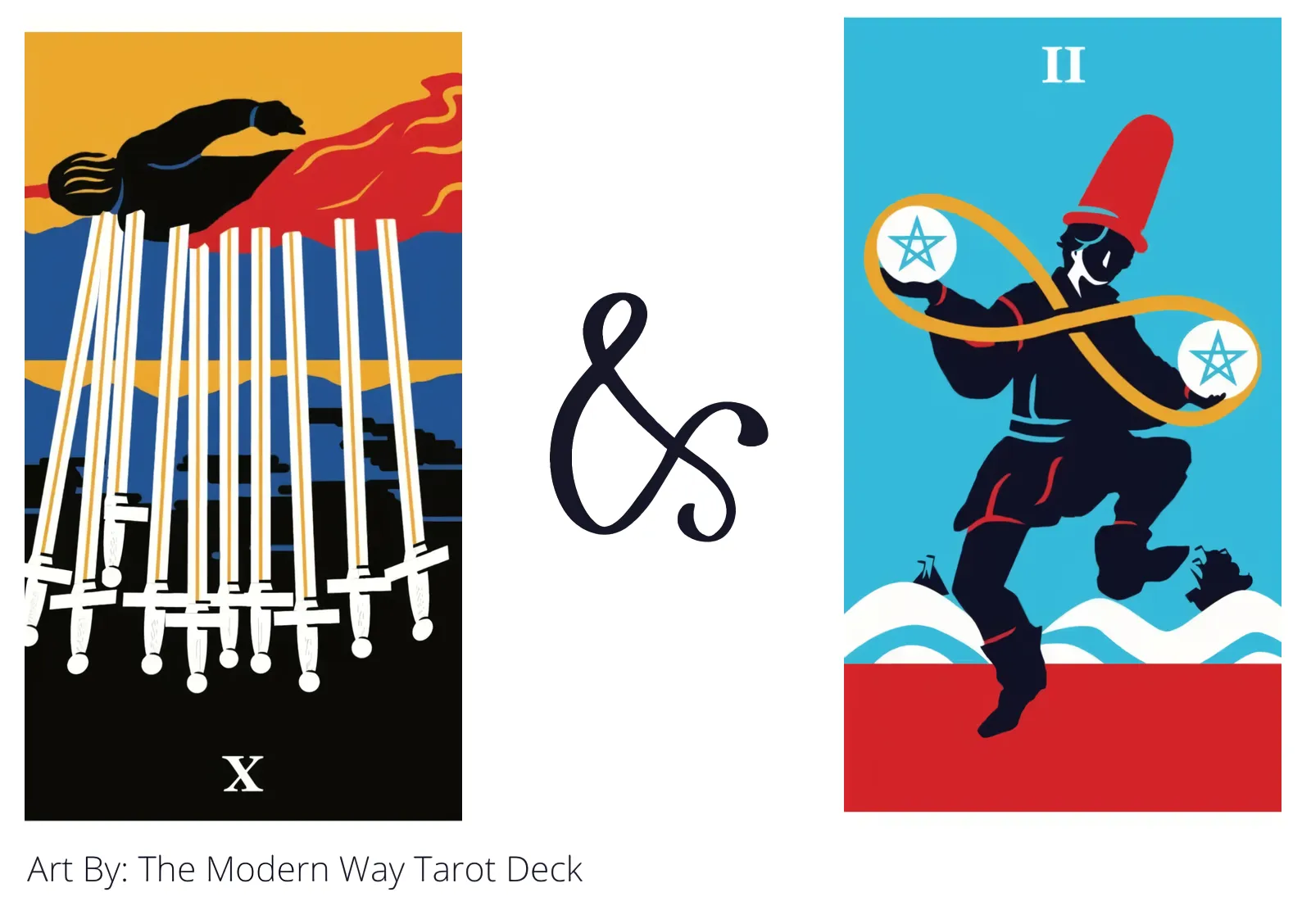ten of swords reversed and two of pentacles tarot cards together