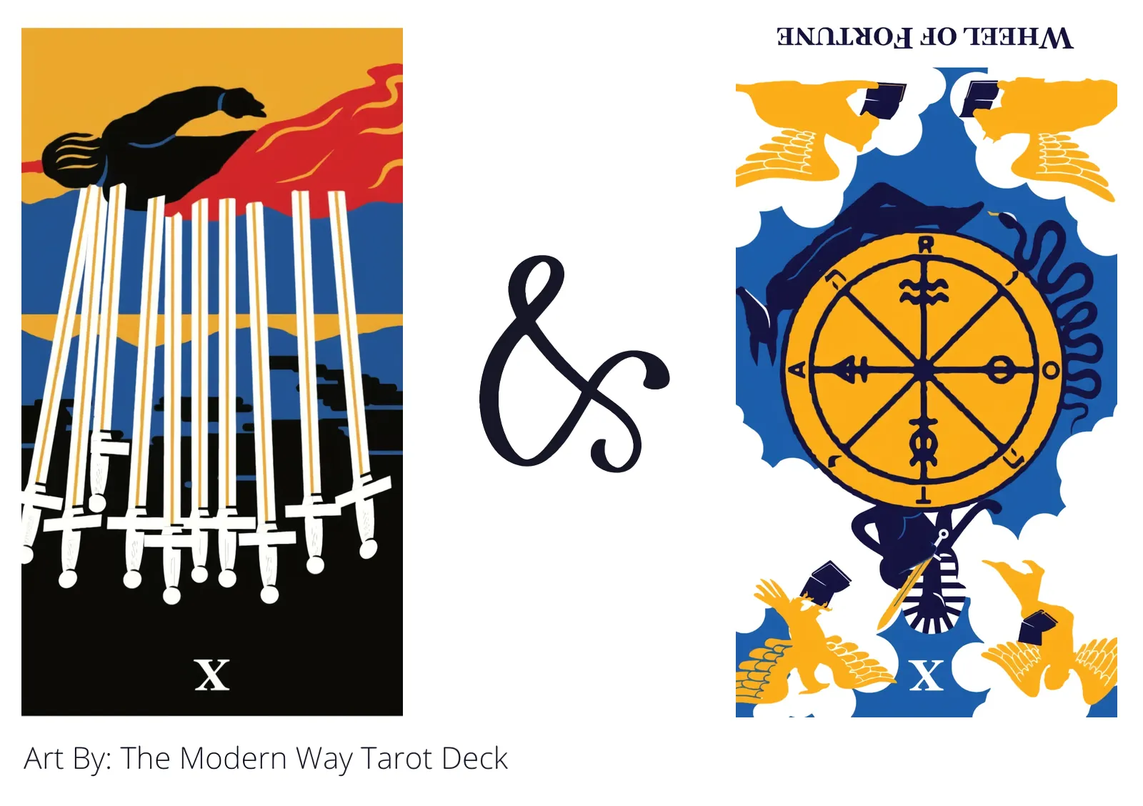 ten of swords reversed and wheel of fortune reversed tarot cards together