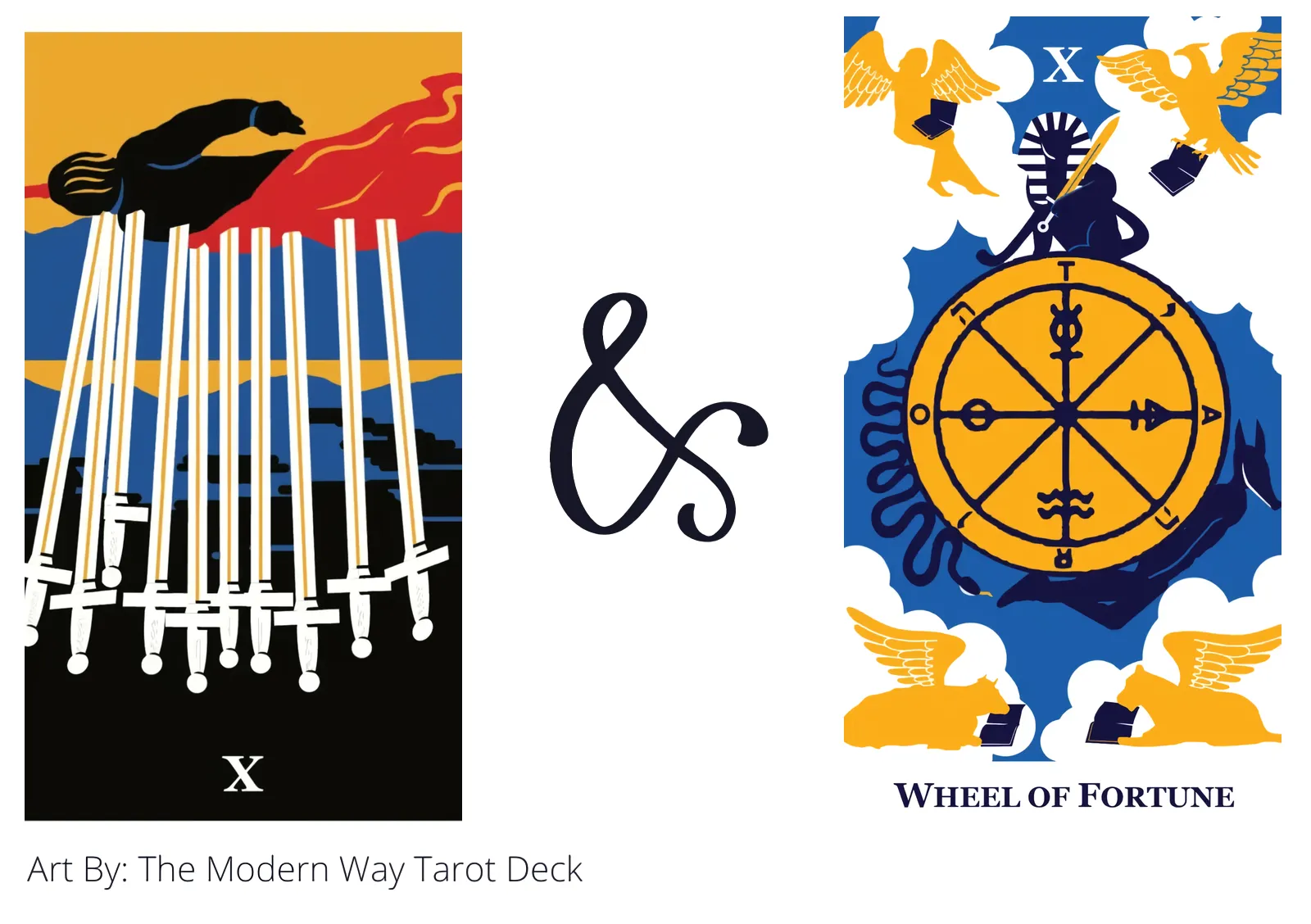 ten of swords reversed and wheel of fortune tarot cards together