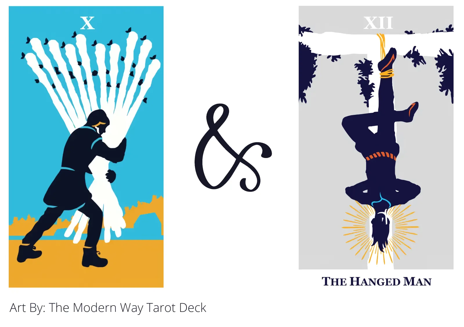 ten of wands and the hanged man tarot cards together