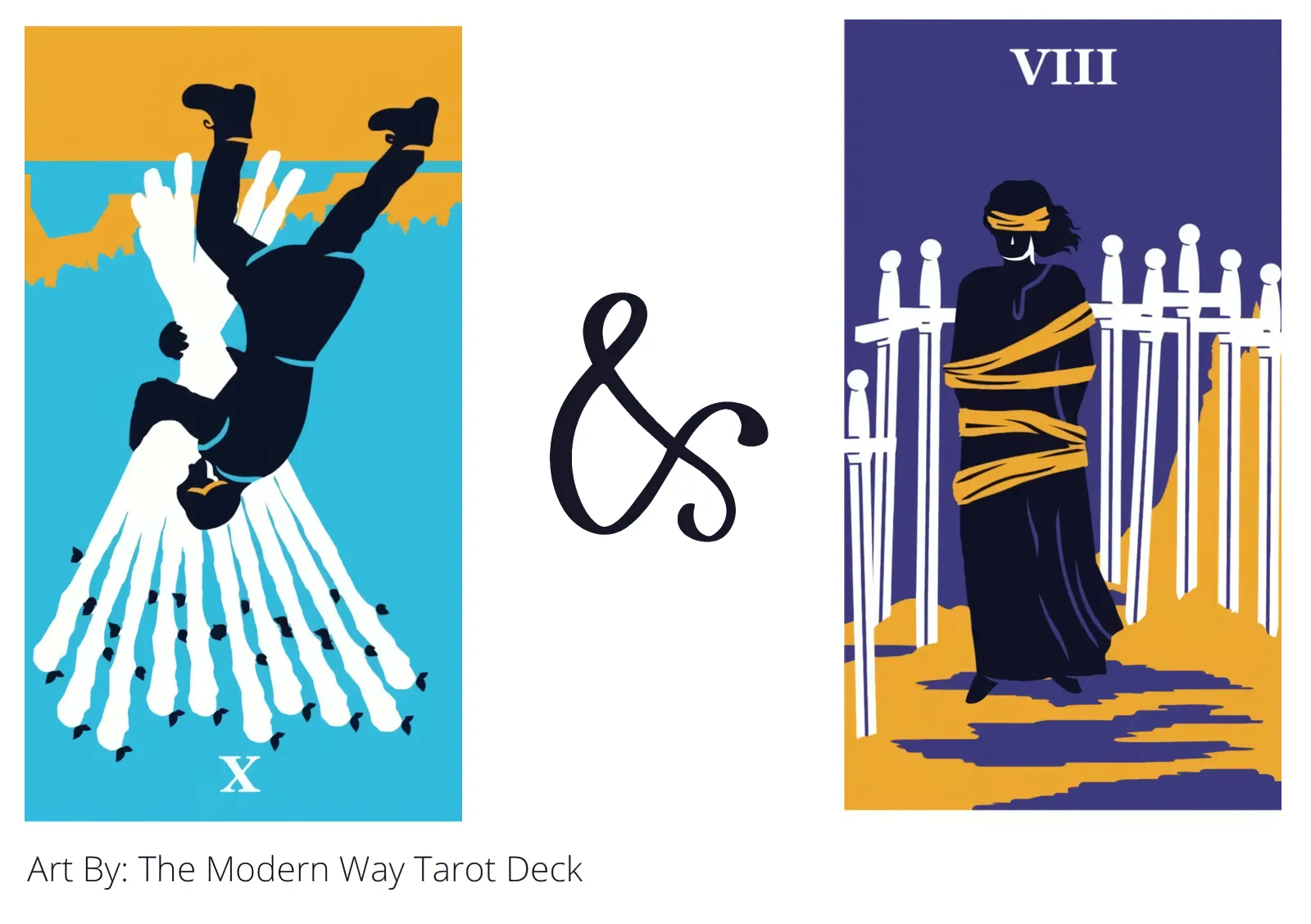 ten of wands reversed and eight of swords tarot cards together
