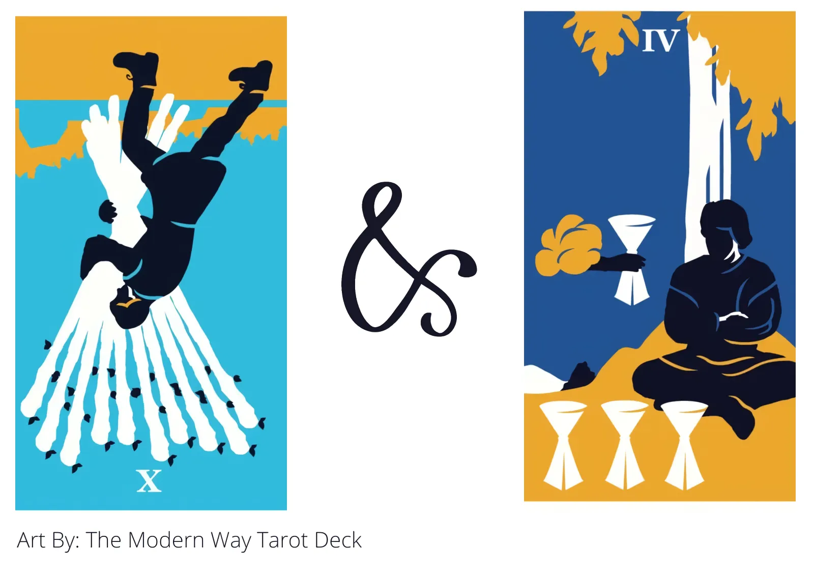 ten of wands reversed and four of cups tarot cards together
