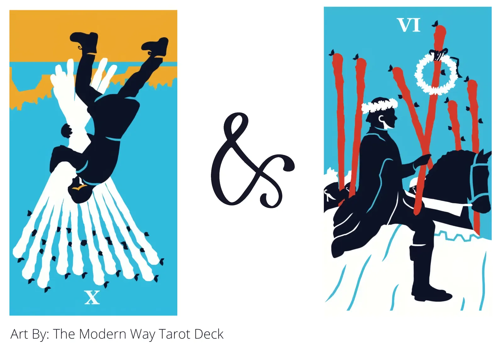 ten of wands reversed and six of wands tarot cards together