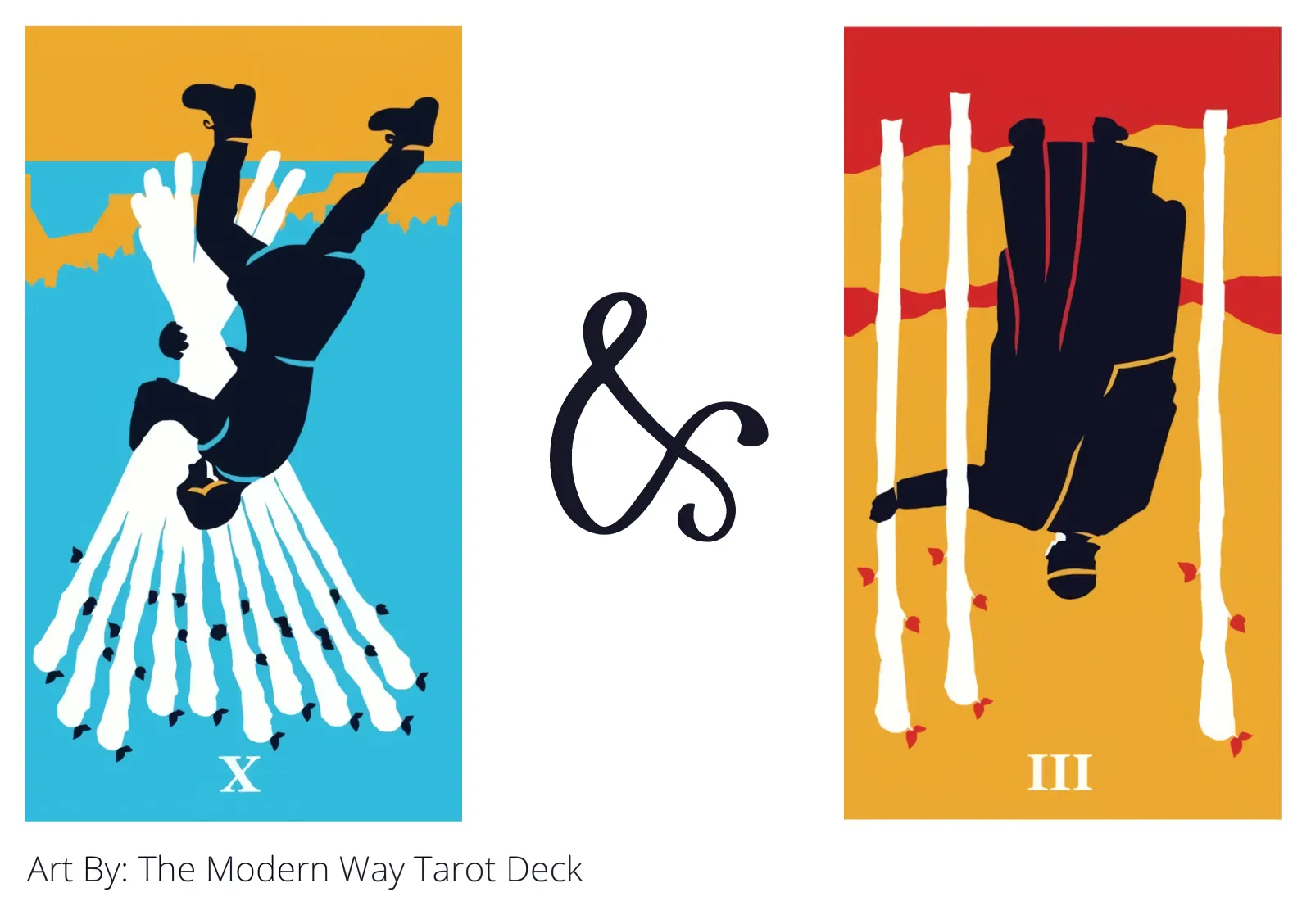 ten of wands reversed and three of wands reversed tarot cards together