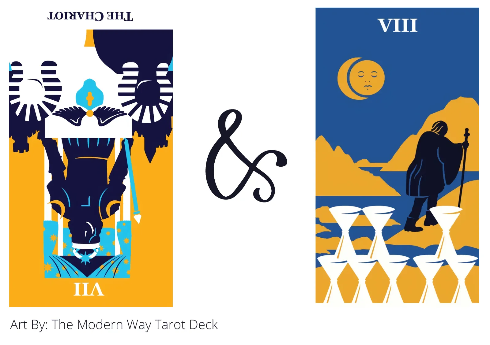 the chariot reversed and eight of cups tarot cards together