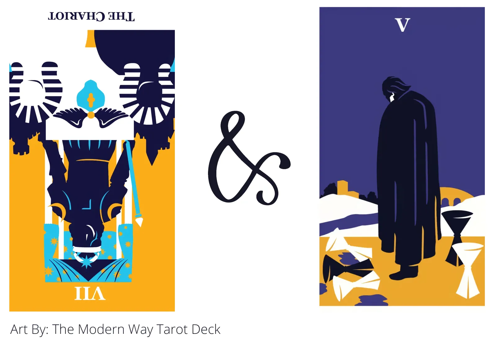 the chariot reversed and five of cups tarot cards together