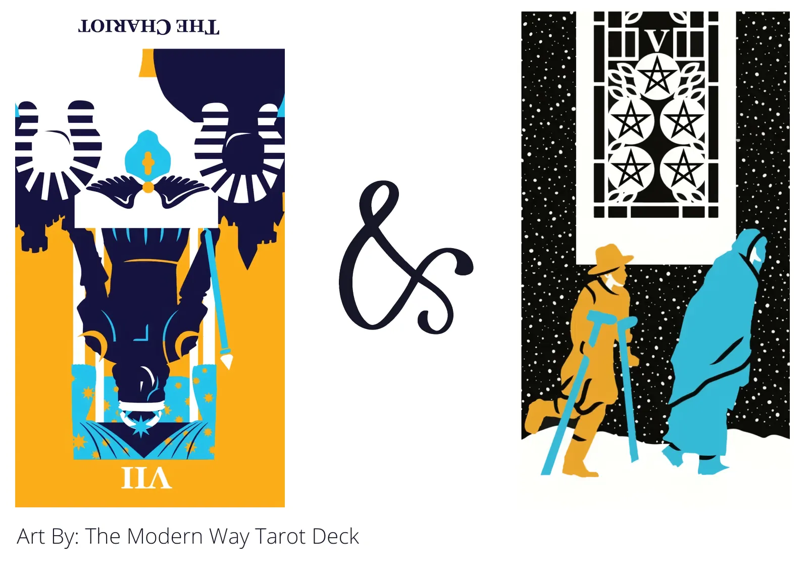 the chariot reversed and five of pentacles tarot cards together