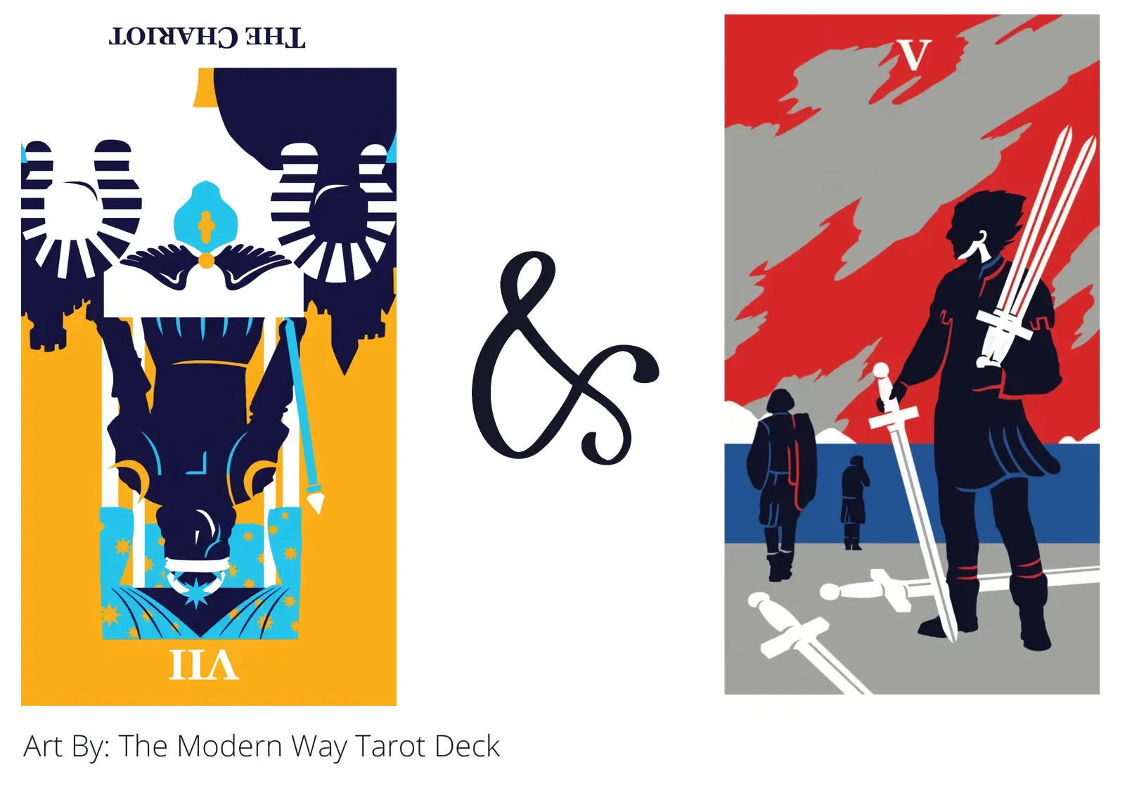 the chariot reversed and five of swords tarot cards together