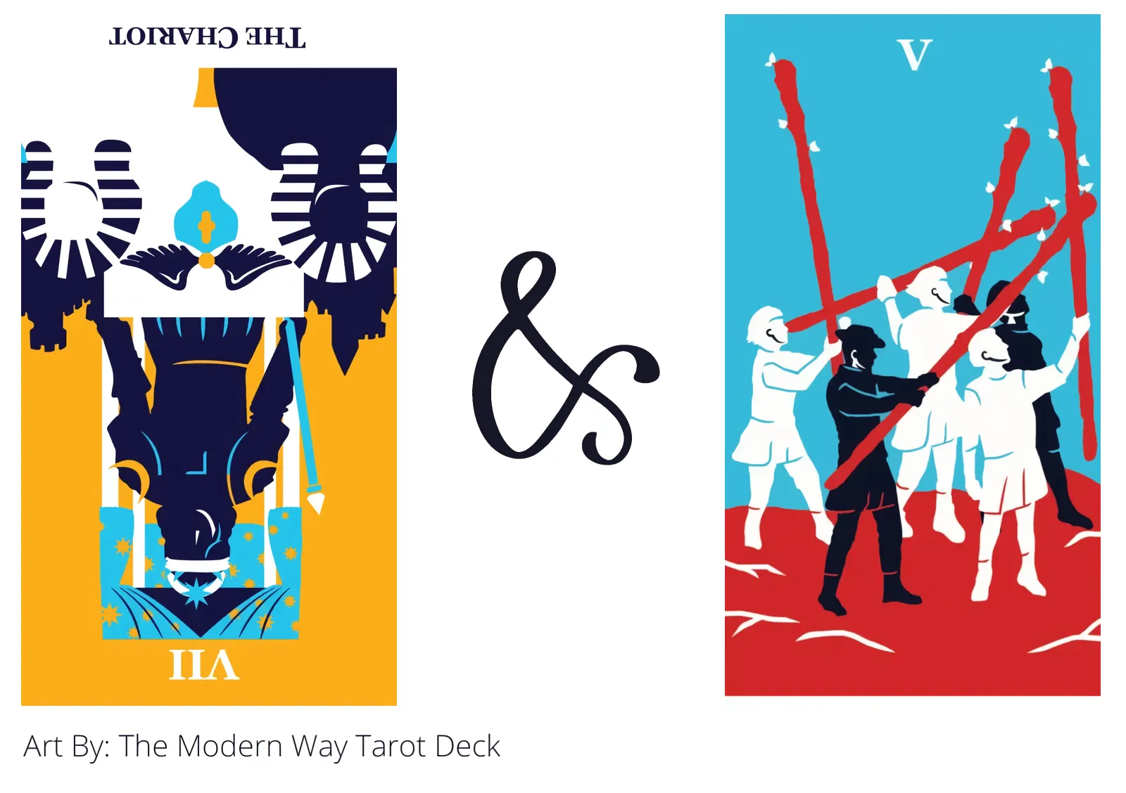the chariot reversed and five of wands tarot cards together