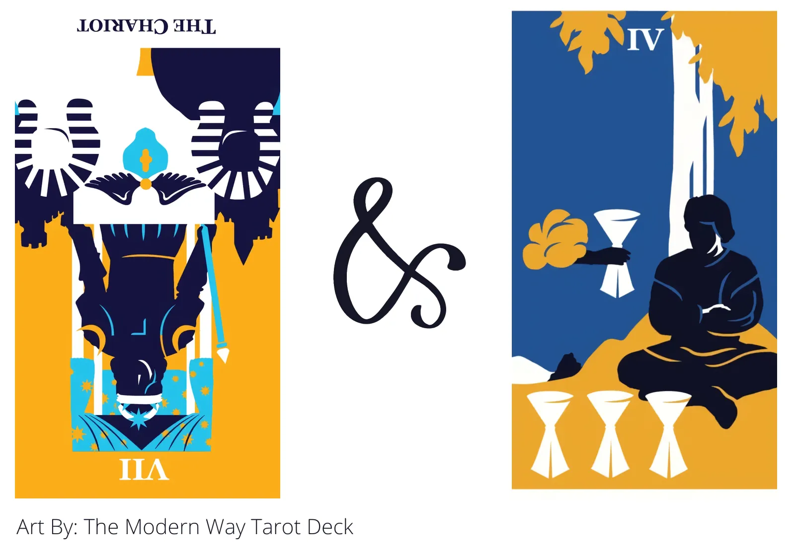 the chariot reversed and four of cups tarot cards together