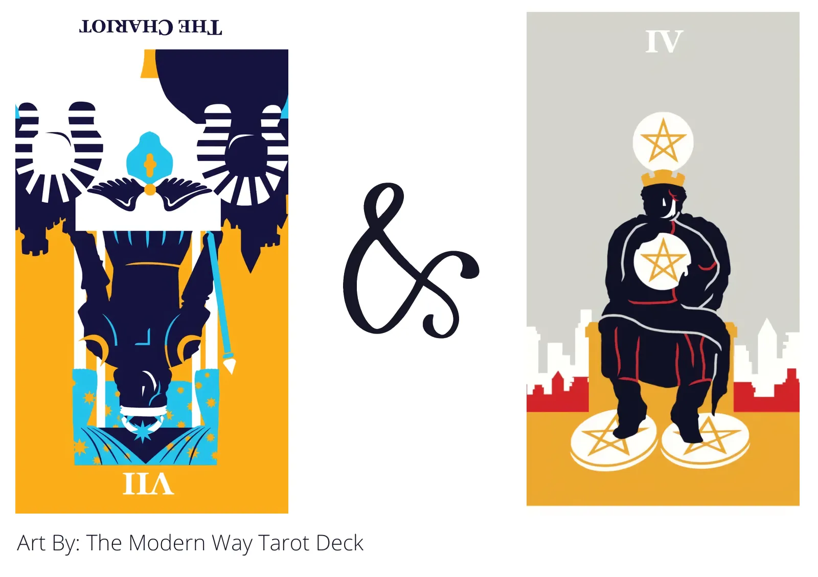 the chariot reversed and four of pentacles tarot cards together