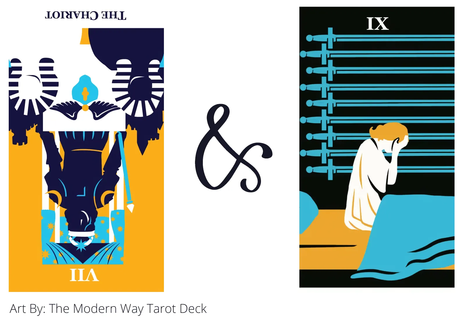 the chariot reversed and nine of swords tarot cards together