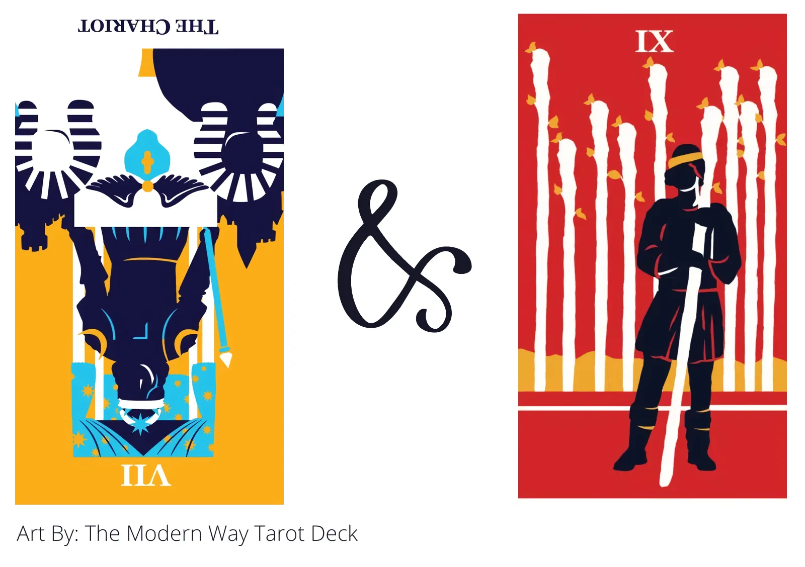 the chariot reversed and nine of wands tarot cards together