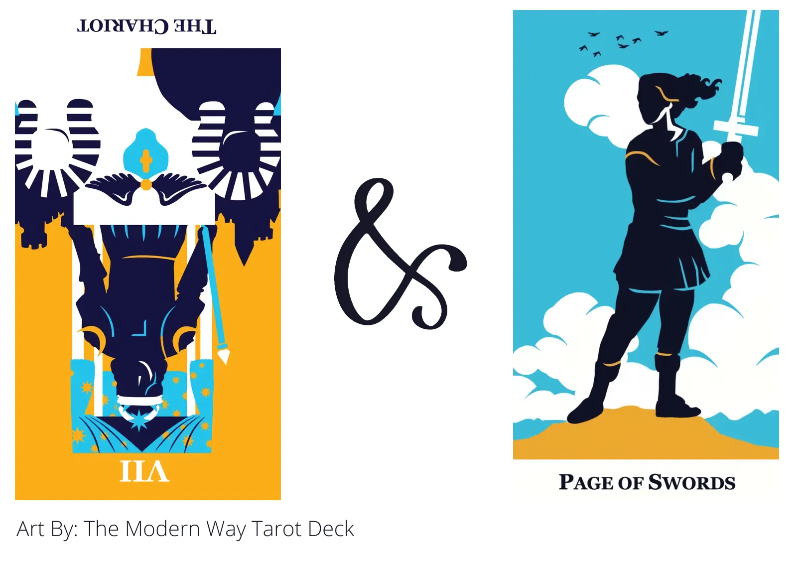 the chariot reversed and page of swords tarot cards together