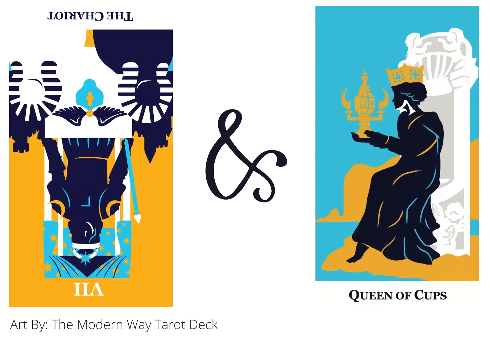 the chariot reversed and queen of cups tarot cards together