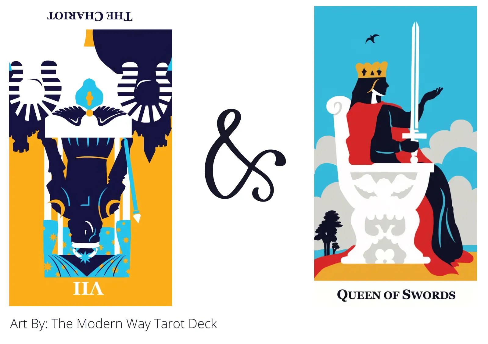 the chariot reversed and queen of swords tarot cards together