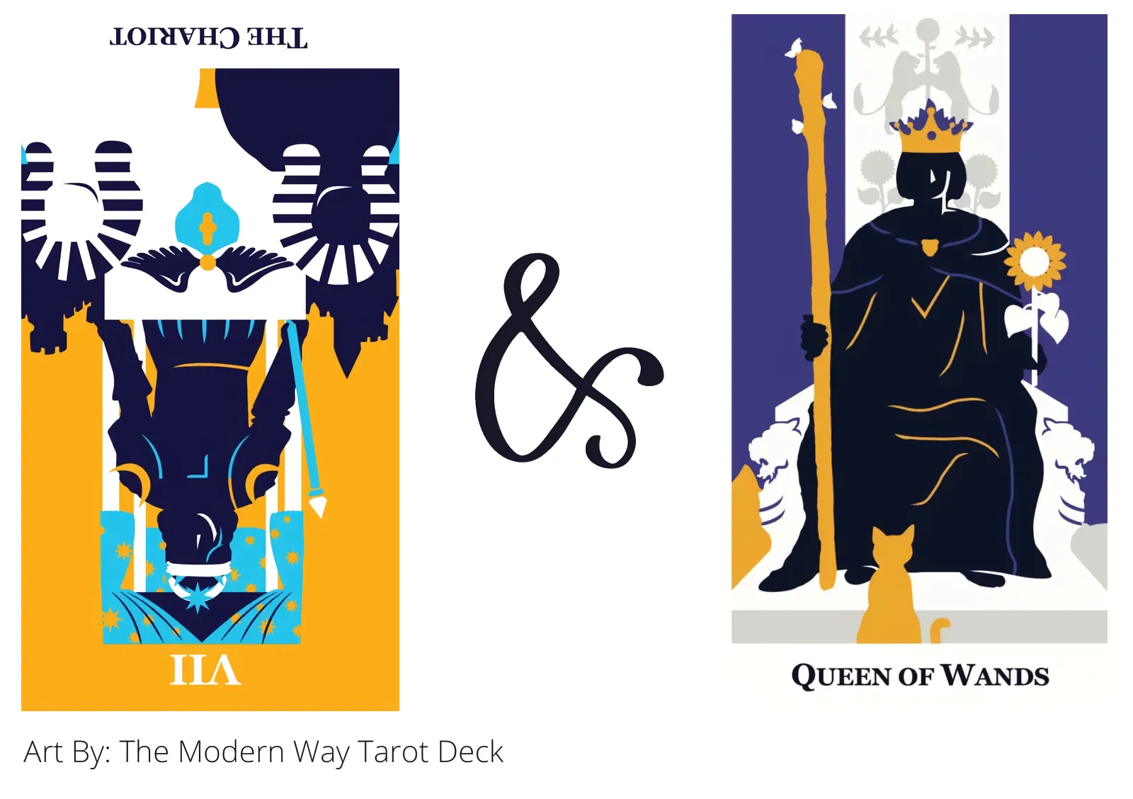 the chariot reversed and queen of wands tarot cards together