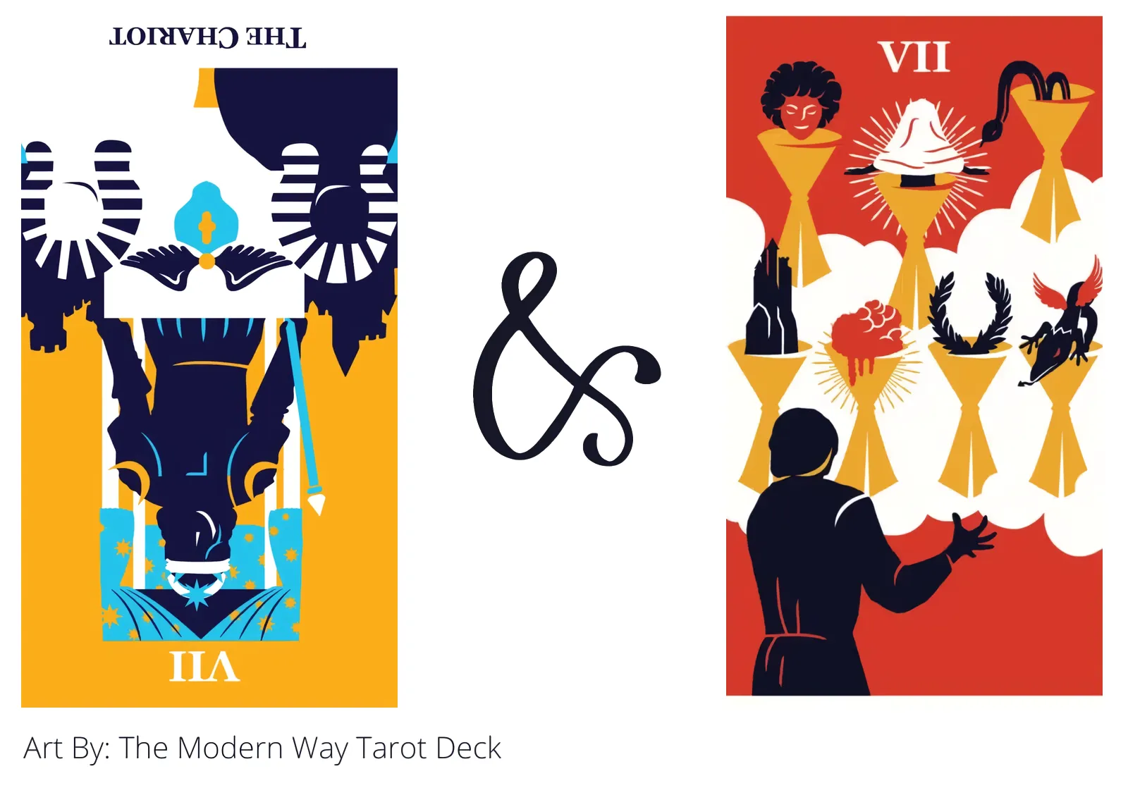 the chariot reversed and seven of cups tarot cards together