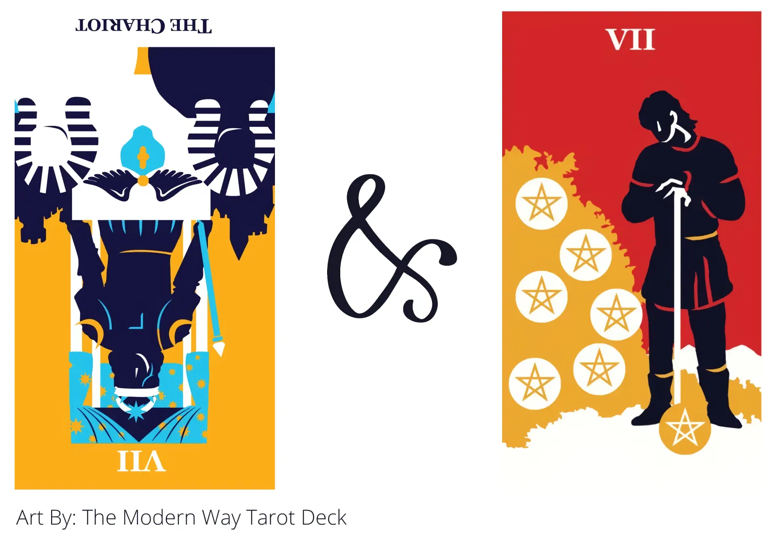 the chariot reversed and seven of pentacles tarot cards together