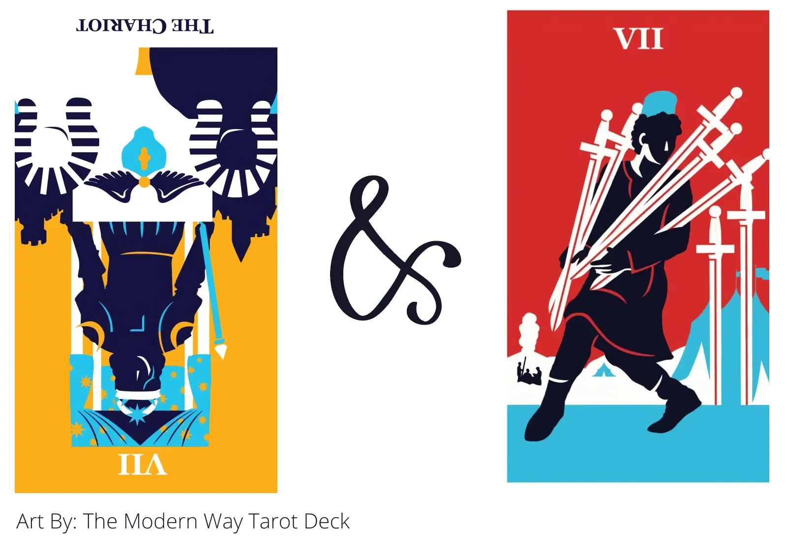 the chariot reversed and seven of swords tarot cards together