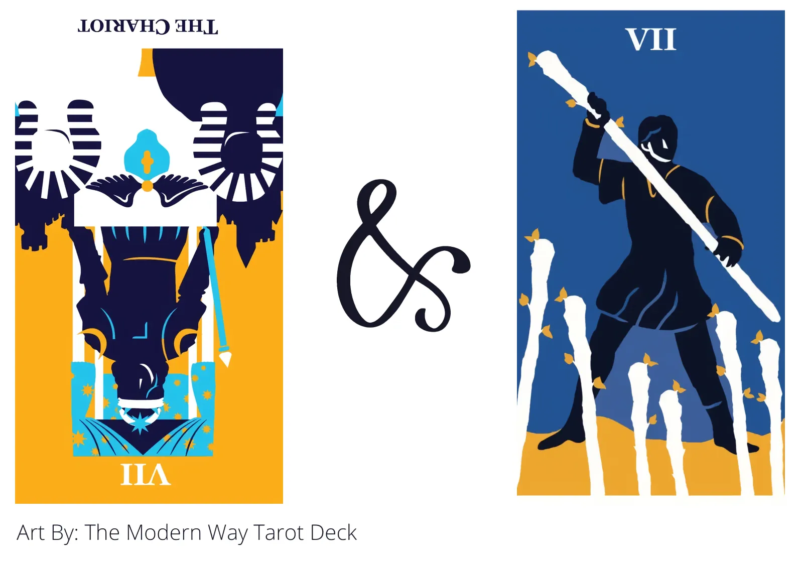 the chariot reversed and seven of wands tarot cards together