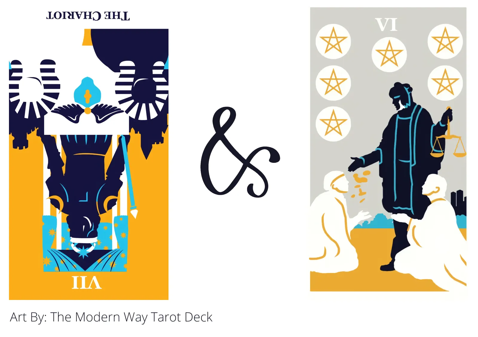 the chariot reversed and six of pentacles tarot cards together