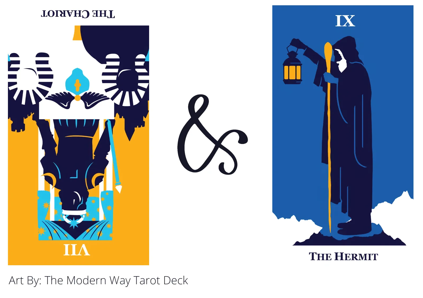 the chariot reversed and the hermit tarot cards together