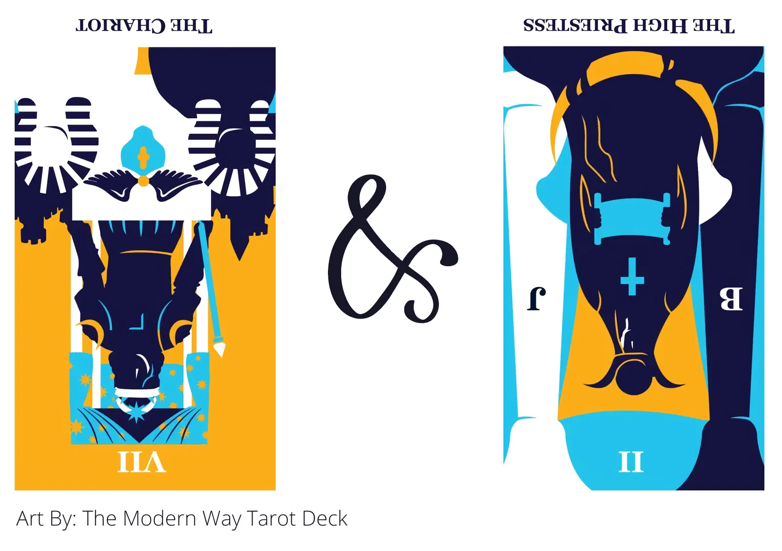 the chariot reversed and the high priestess reversed tarot cards together