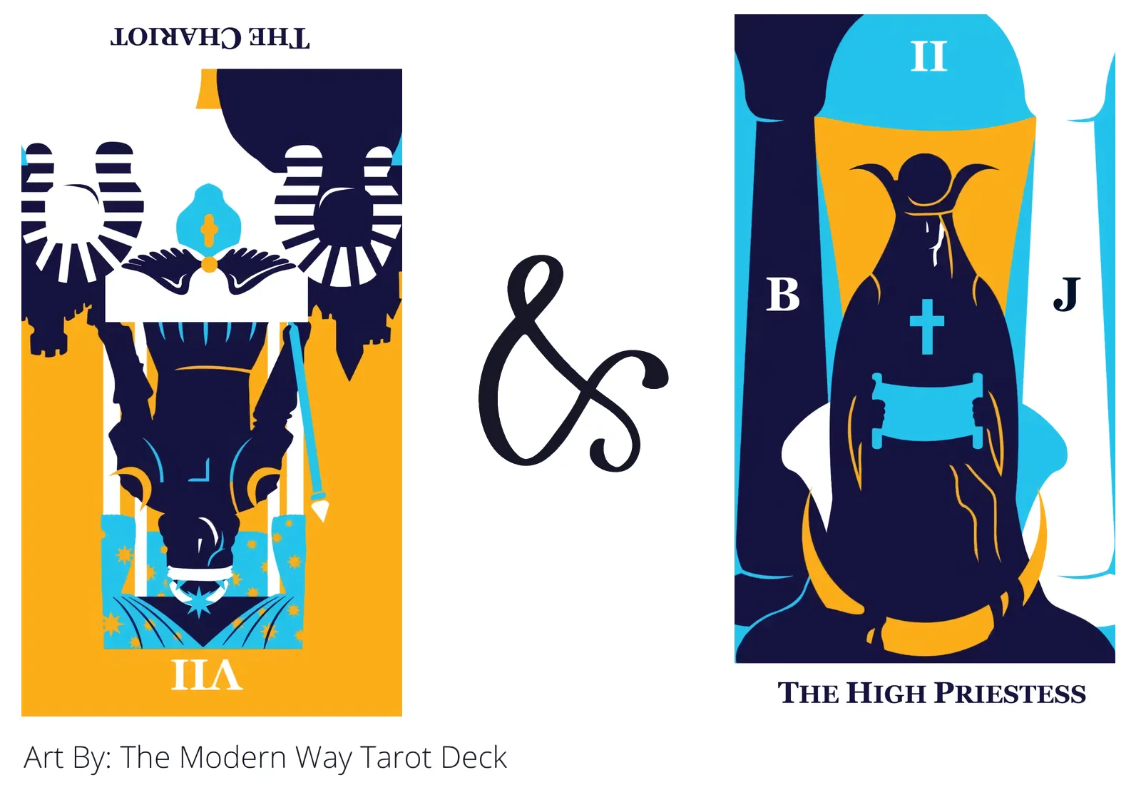 the chariot reversed and the high priestess tarot cards together