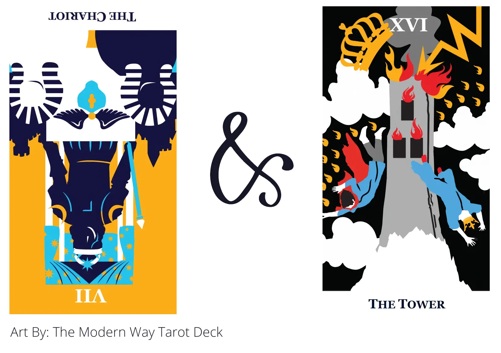 the chariot reversed and the tower tarot cards together