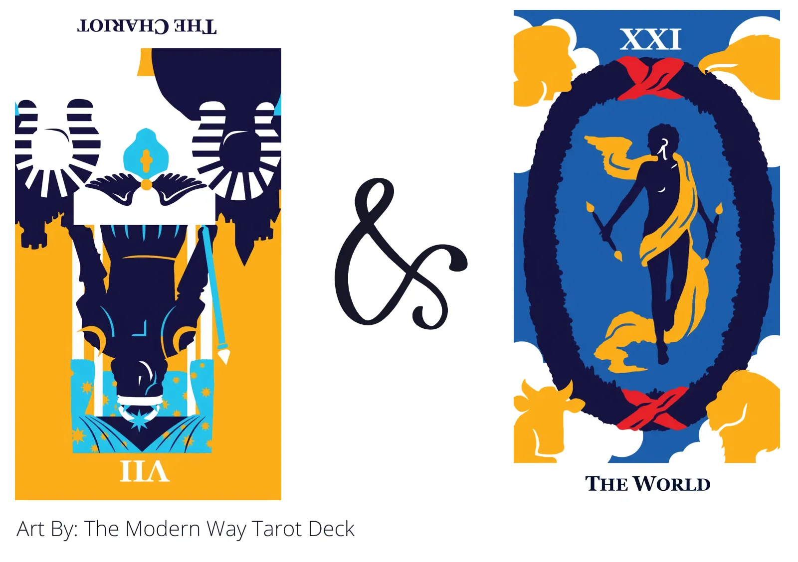 the chariot reversed and the world tarot cards together