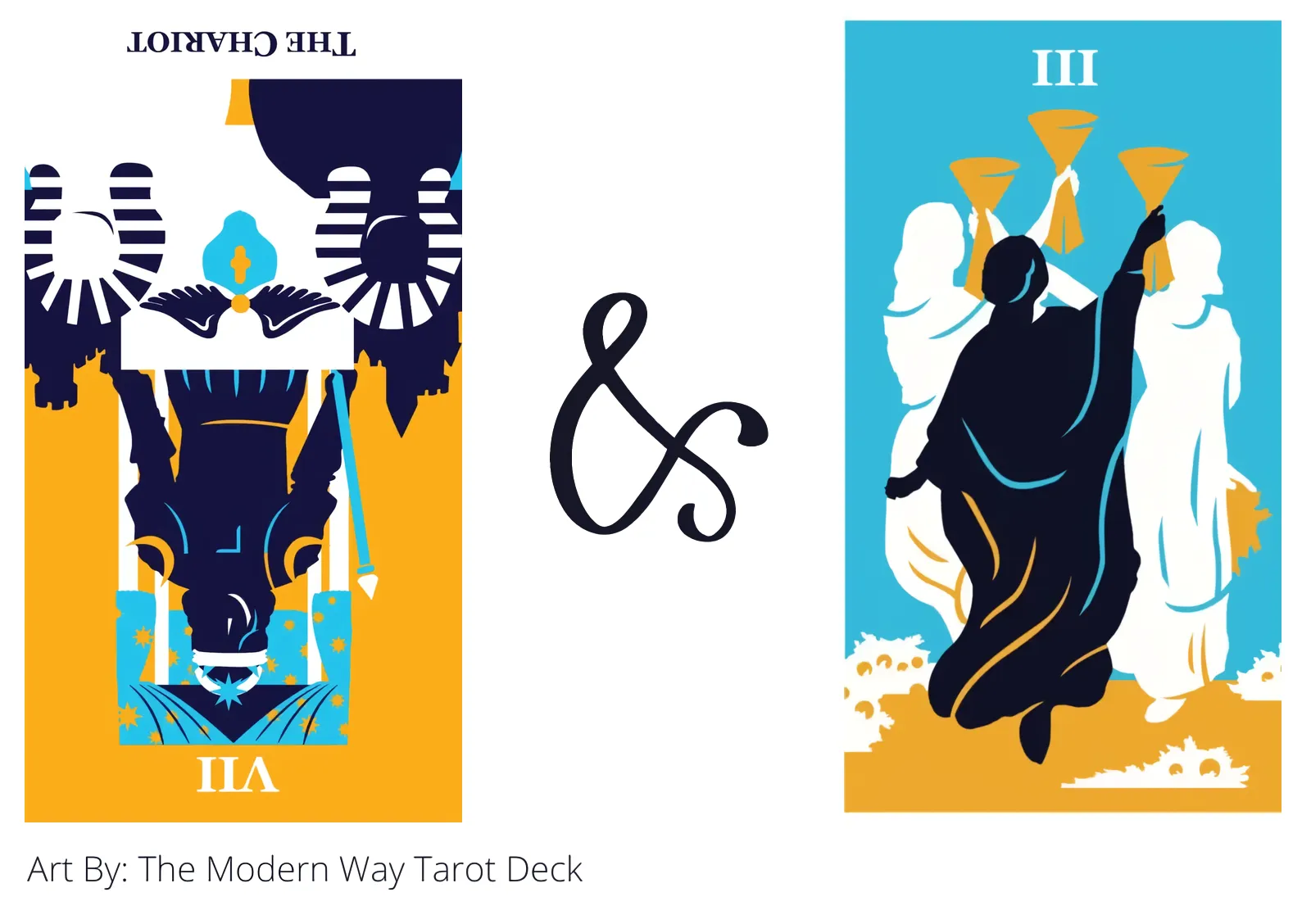 the chariot reversed and three of cups tarot cards together