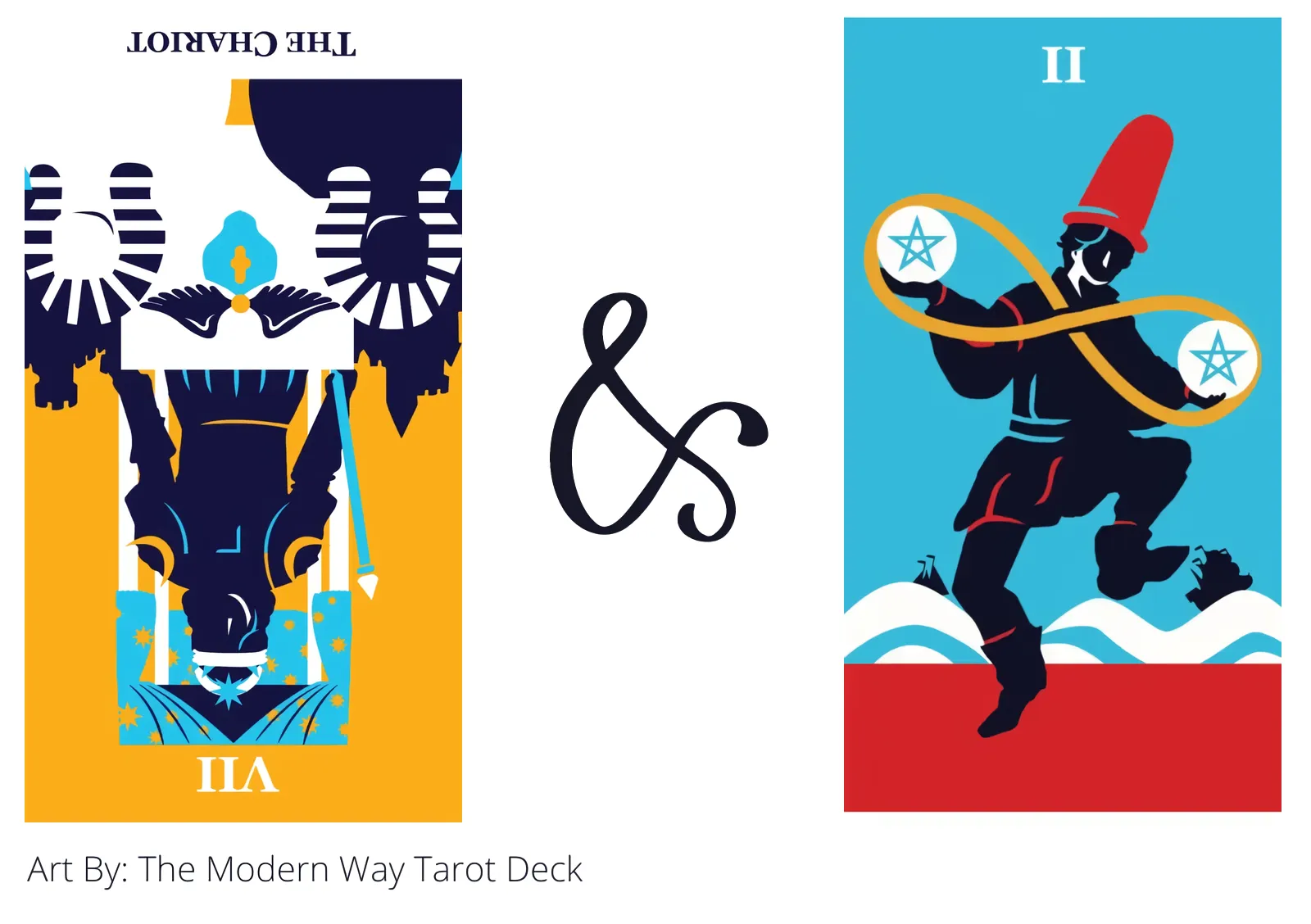 the chariot reversed and two of pentacles tarot cards together