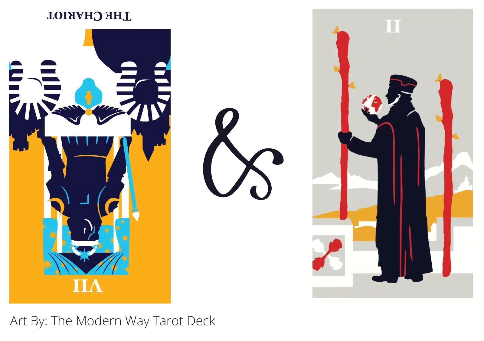 the chariot reversed and two of wands tarot cards together