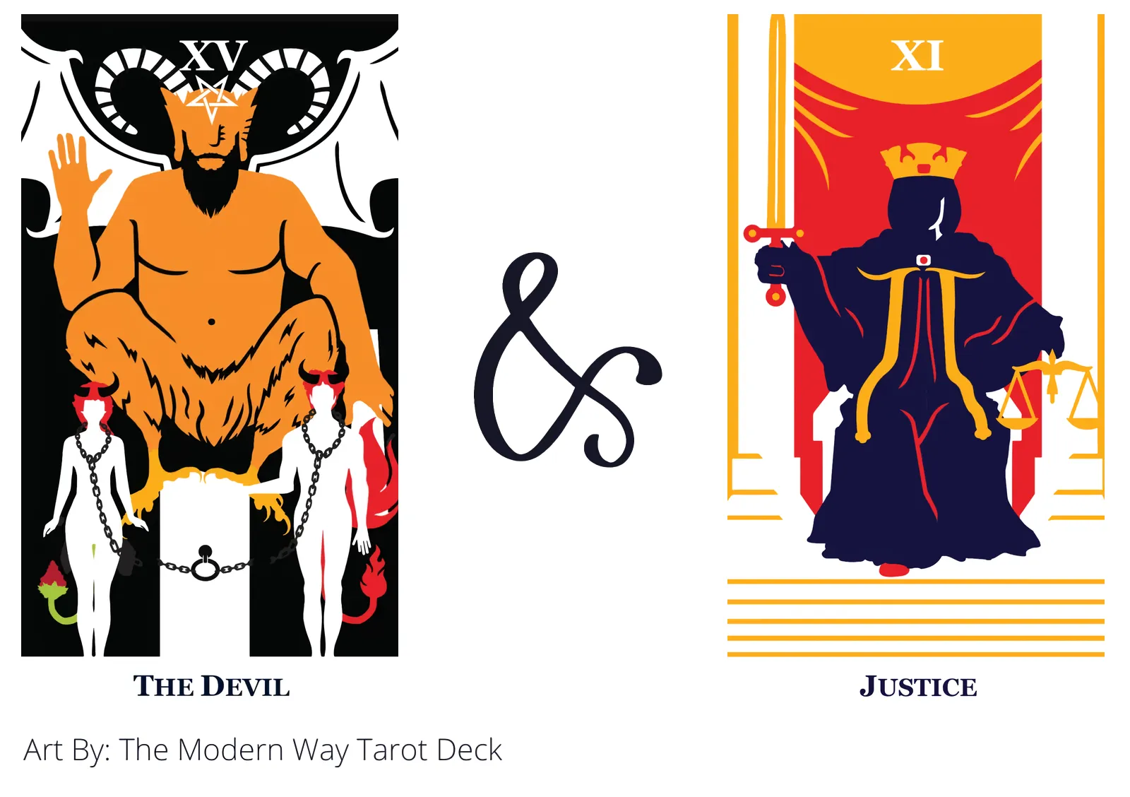 the devil and justice tarot cards together