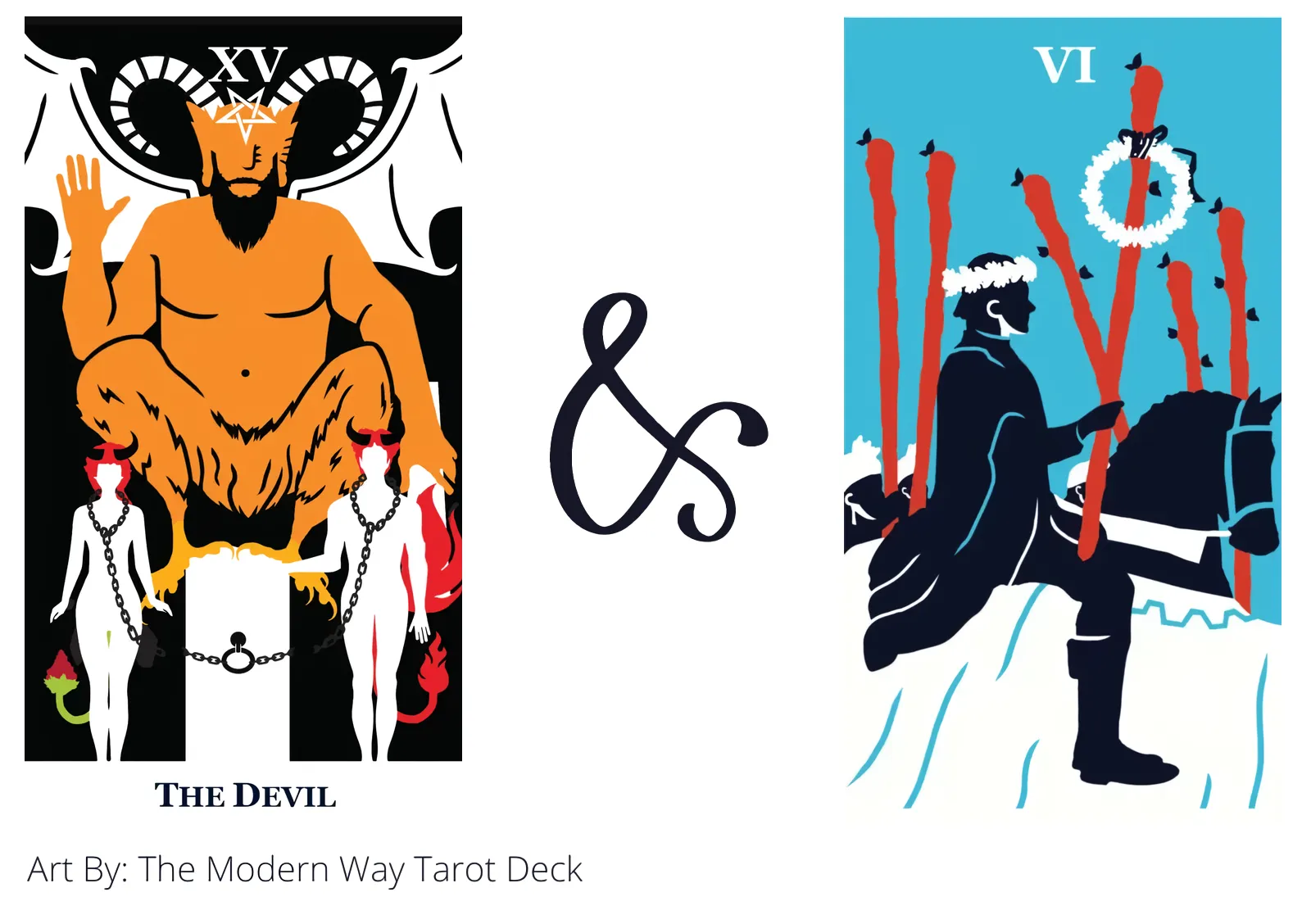 the devil and six of wands tarot cards together