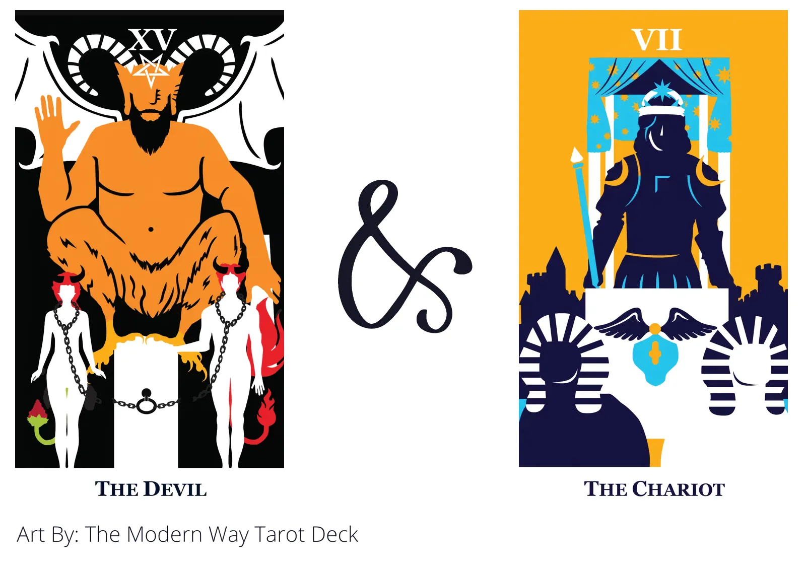 the devil and the chariot tarot cards together