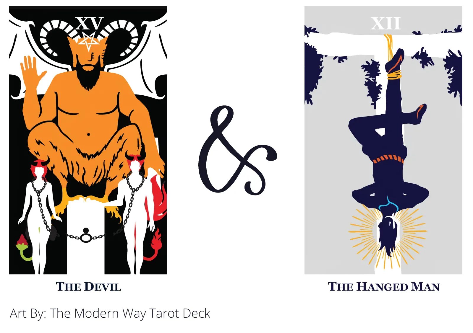 the devil and the hanged man tarot cards together