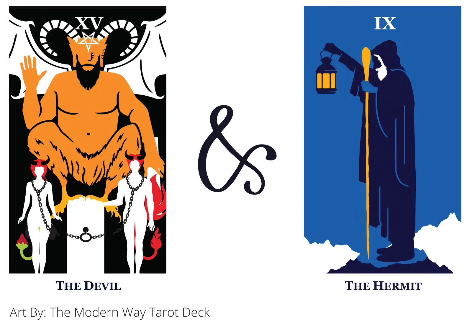 the devil and the hermit tarot cards together