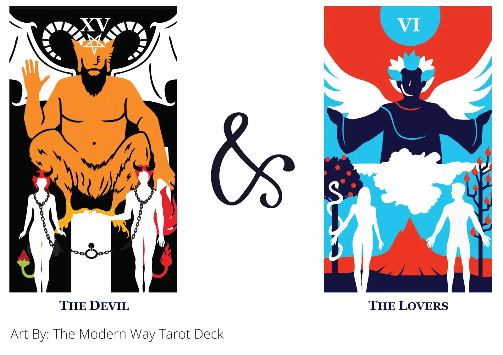 the devil and the lovers tarot cards together