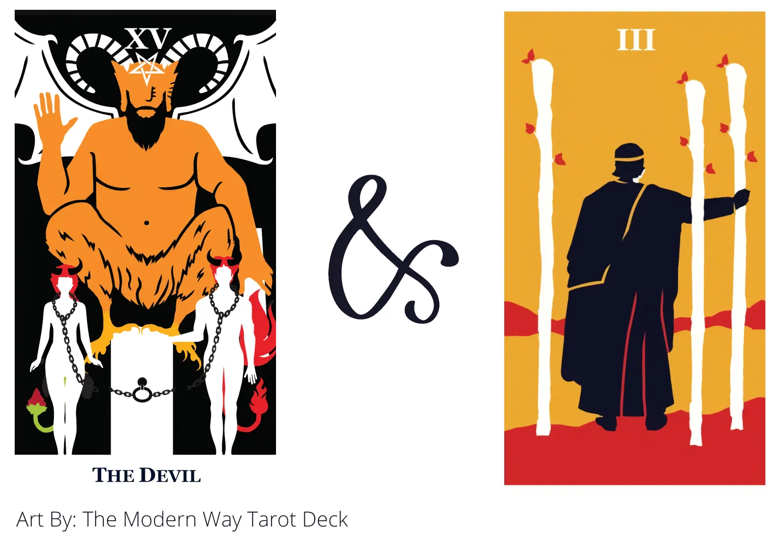 the devil and three of wands tarot cards together